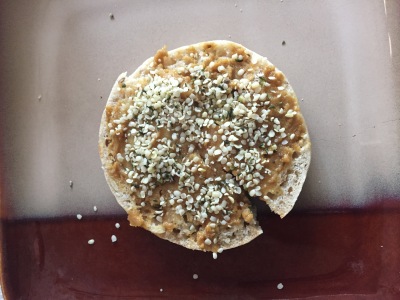 english muffin sprinkled with hemp hearts