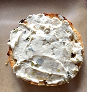 cream cheese on a english muffin
